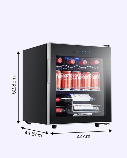 Mini-koelkast – Drankkoelkast – Compacte Koelkast – Flessenkoelkast – Koelbox – Touchbediening – Instelbare Temperatuur 5-18 °C – Glazen Deur Roestvrij Staal 40 Liter