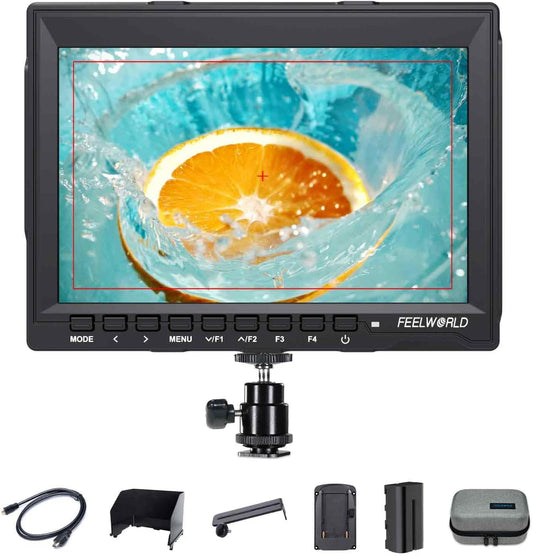 FEELWORLD FW759 7 Inch Camera Veldmonitor 1280x800 IPS Camera Monitor met 4 HDMI Ingangen/Uitgangen,Video Peaking Focus Assist,178° Groothoek,Inclusief Oplaadbare F550 Batterij en Tas