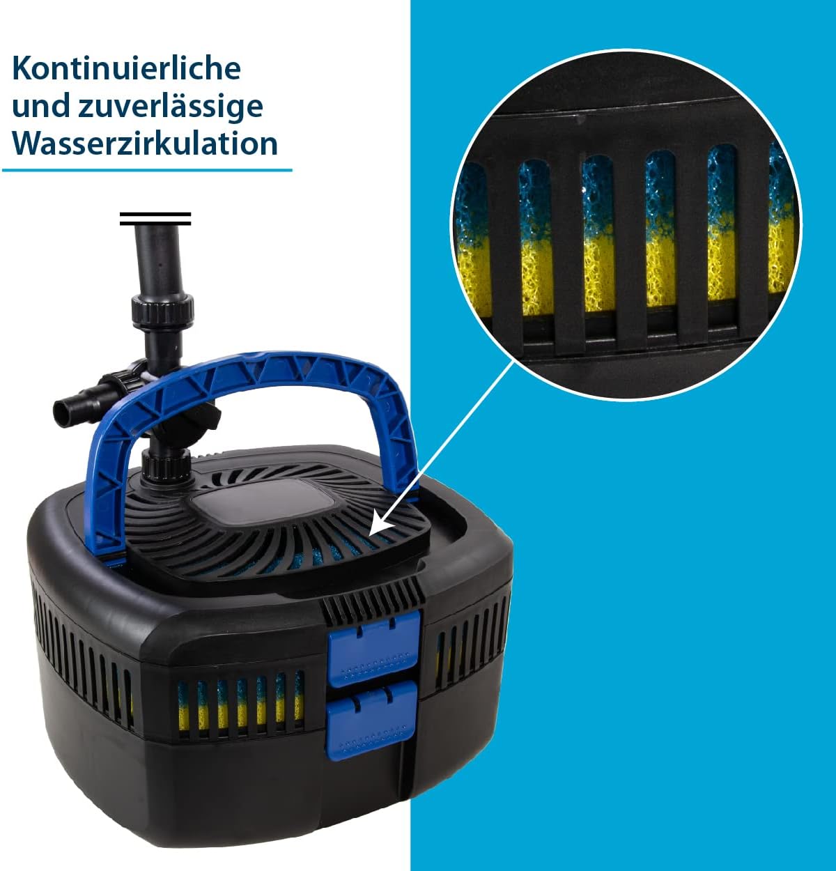 AquaForte GFU-6011 fonteinpomp + 11W UV-C, vermogen 57W, max. opvoerhoogte 2,5 M, max. debiet 2,5 m3 per uur, max. vijvergrootte 5 m3, 13/19/25 mm aansluiting, max. druk 2 bar, helder water