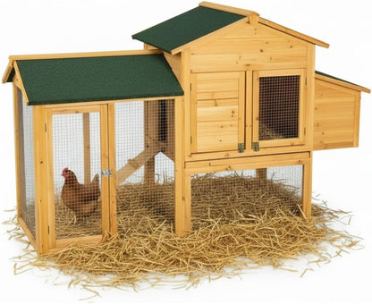 Melko Chicken Coop with Spout for 4-6 Chicken Coop 168 x 75 x 103 cm Chick Coop Chicken Aviary Including Nesting Box with Lid Holder, Weatherproof Impregnated - QUORE
