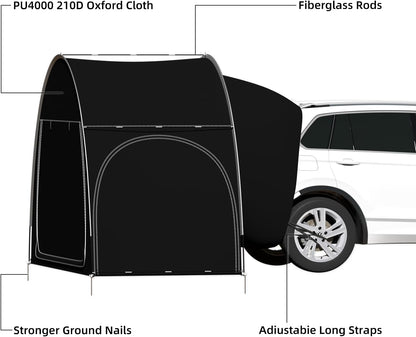 SUV Auto Tent, SUV Campingtent met Drie Deuren die aan alle Drie de Zijden Opengaan, Waterdichte en UV-Bestendige Grote Ruimte Autotent Achterklep voor Kamperen, EU-QCZP-BK