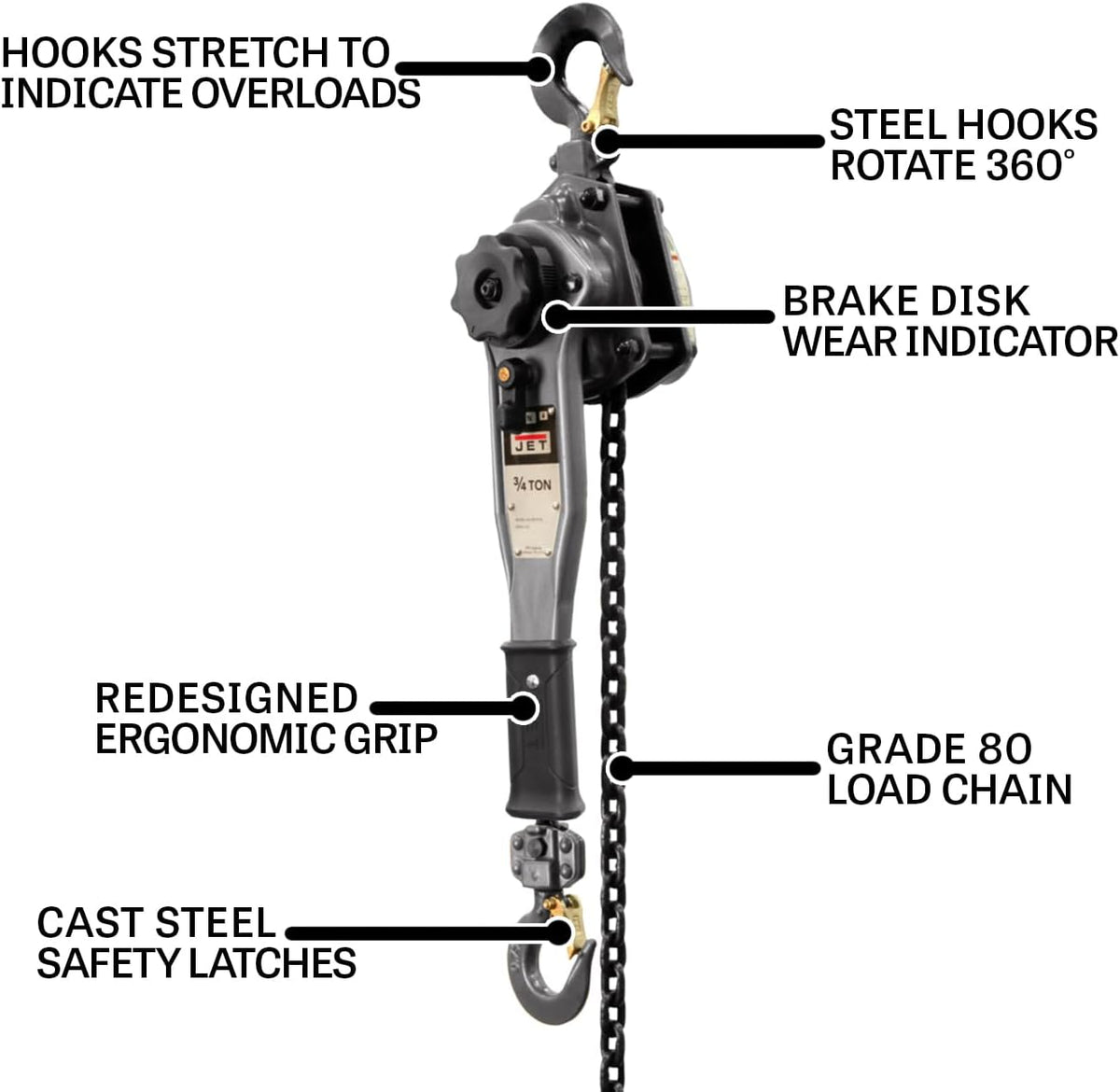 Jet JLP-075A-10, 3/4-ton kettingtakel met 10' lift (287301)