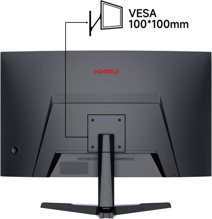 KOORUI 27 Zoll Curved Gaming Monitor 180Hz, 1ms, 1920x1080, FHD, 1500R, Adaptive-Sync, HDR10, VESA, inklusive DP and HDMI Cable - QUORE