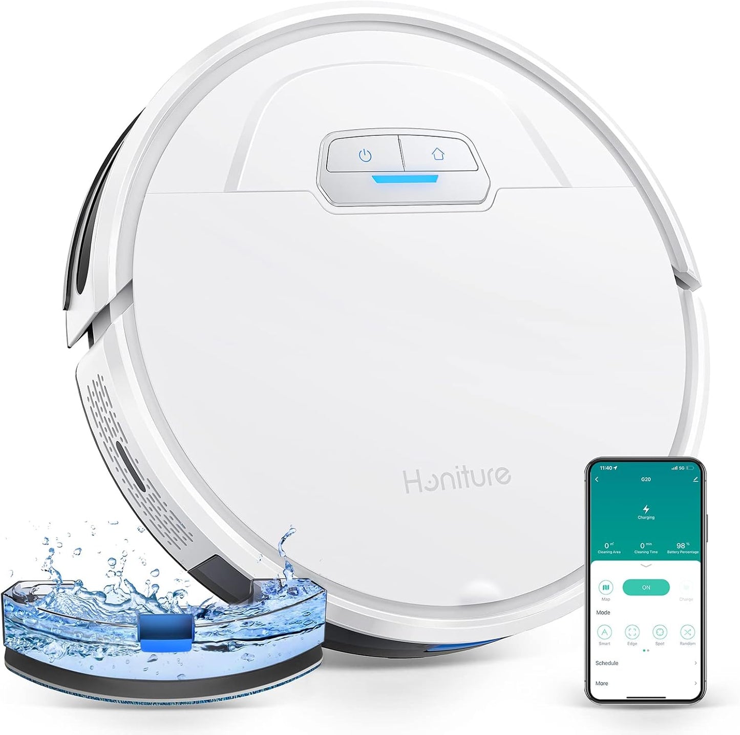 HONITURE Robotstofzuiger met dweilfunctie, G20 stofzuiger, 3000 Pa, vegen, 3-in-1 robotstofzuiger, wifi, Alexa & app-bediening, ideaal voor dierenharen, tapijten en harde vloeren
