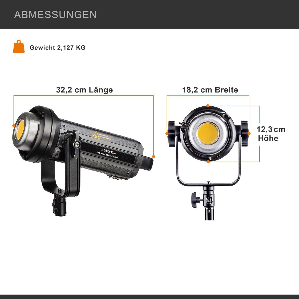 Walimex pro Niova 200 Plus Daylight dimbare LED-videolamp met Bowens-reflector en zachte diffuser, studiolicht met COB LED-technologie, 5600 K, CRI=93, lichtsterkte verstelbaar van 10-100%