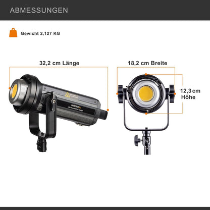 Walimex pro Niova 200 Plus Daylight dimbare LED-videolamp met Bowens-reflector en zachte diffuser, studiolicht met COB LED-technologie, 5600 K, CRI=93, lichtsterkte verstelbaar van 10-100%