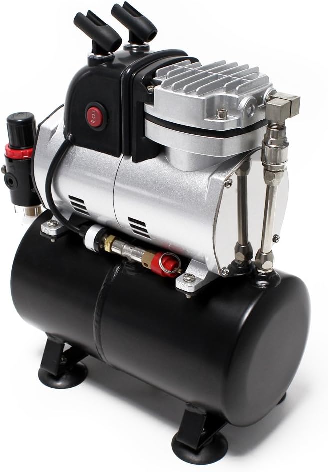 Wiltec airbrush zuigercompressor AF189 airbrushcompressor met 1 cilinder en luchttank voor werking tot 6 bar met manometer