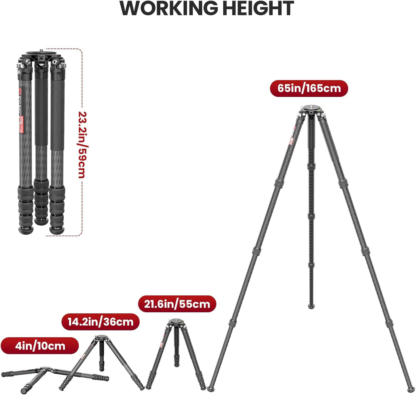 Koolstofvezel Statief – Camera Statief – Videostatief – Dslr Statief – Driepoot – 40 Mm Buis – Draagvermogen Tot 40 Kg