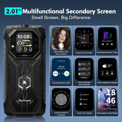 Blackview Rock 1 Android 16 Outdoor mobiele telefoon zonder abonnement, 24GB + 256GB/2TB Outdoor Smartphone Gemini AI, 15000mAh, 20MP + 16MP, 6,56" HD+ Dual Pantalla, IP68 waterdichte