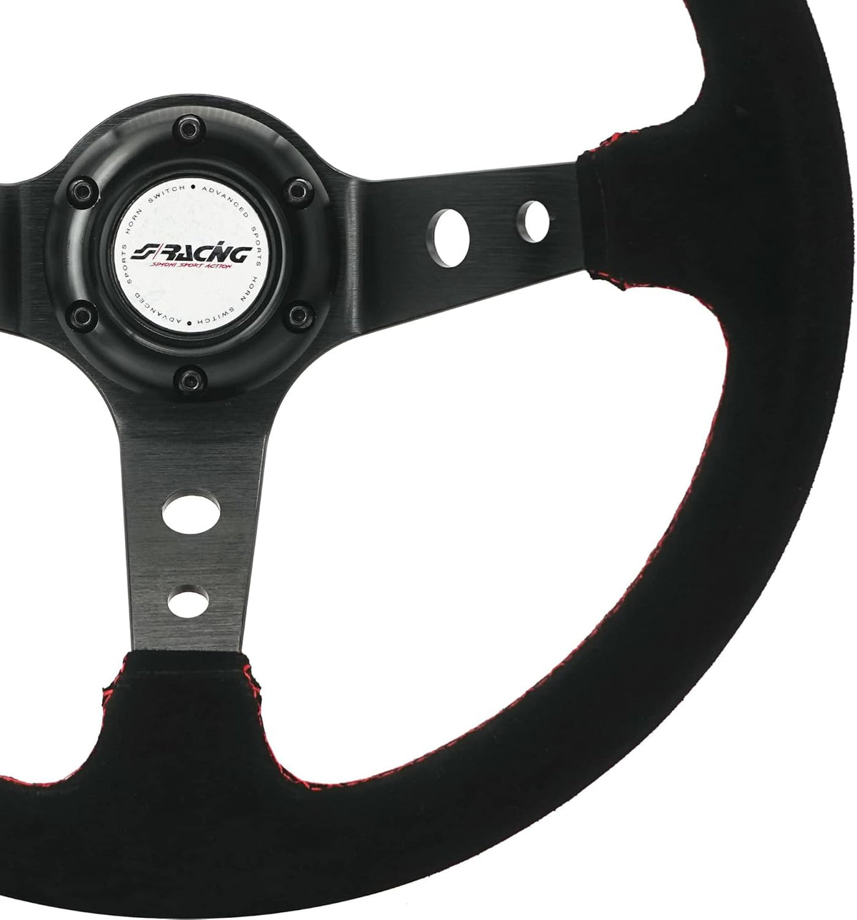 Universeel Sportstuur – Sportief Stuurwiel – Racen Stuur – Auto Stuur – Zwart Suède Stuur – 350mm Diameter – Rode Stiksels
