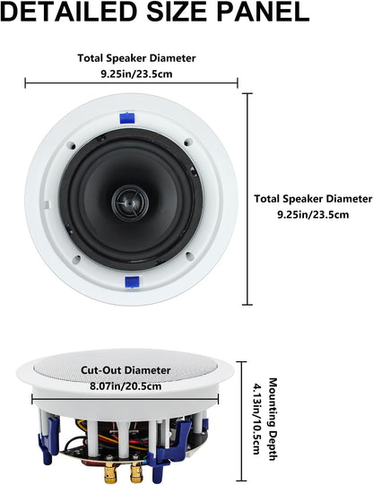 Plafondluidsprekers – Plafondspeakers, inbouwspeakers, inbouwluidsprekers, wandluidsprekers – Set van 4, 6,5 Inch – 2-Weg geluid met verbeterde tweeters – 640 Watt totaal