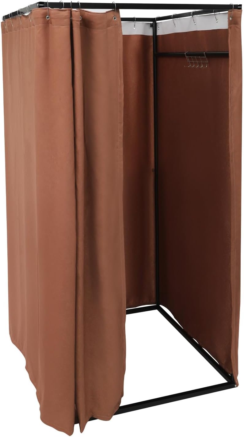 OUKANING Mobiele kleedcabine, vrijstaand, 100 x 100 x 200 cm, draagbare staande kleedruimte, inkijkbescherming voor kledingwinkelcentra en kantoor, tuin, outdoor, bruin - QUORE