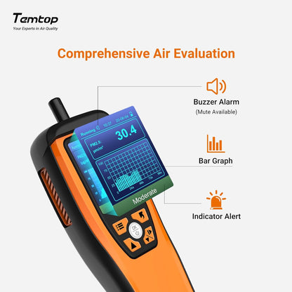 Temtop Luchtkwaliteitsmonitor voor PM2.5 PM10 Deeltjes CO2 HCHO Temperatuur Vochtigheid Instelbaar Audio Alarm Opnamecurve Eenvoudige kalibratie Kleurrijk display (M2000 2nd)