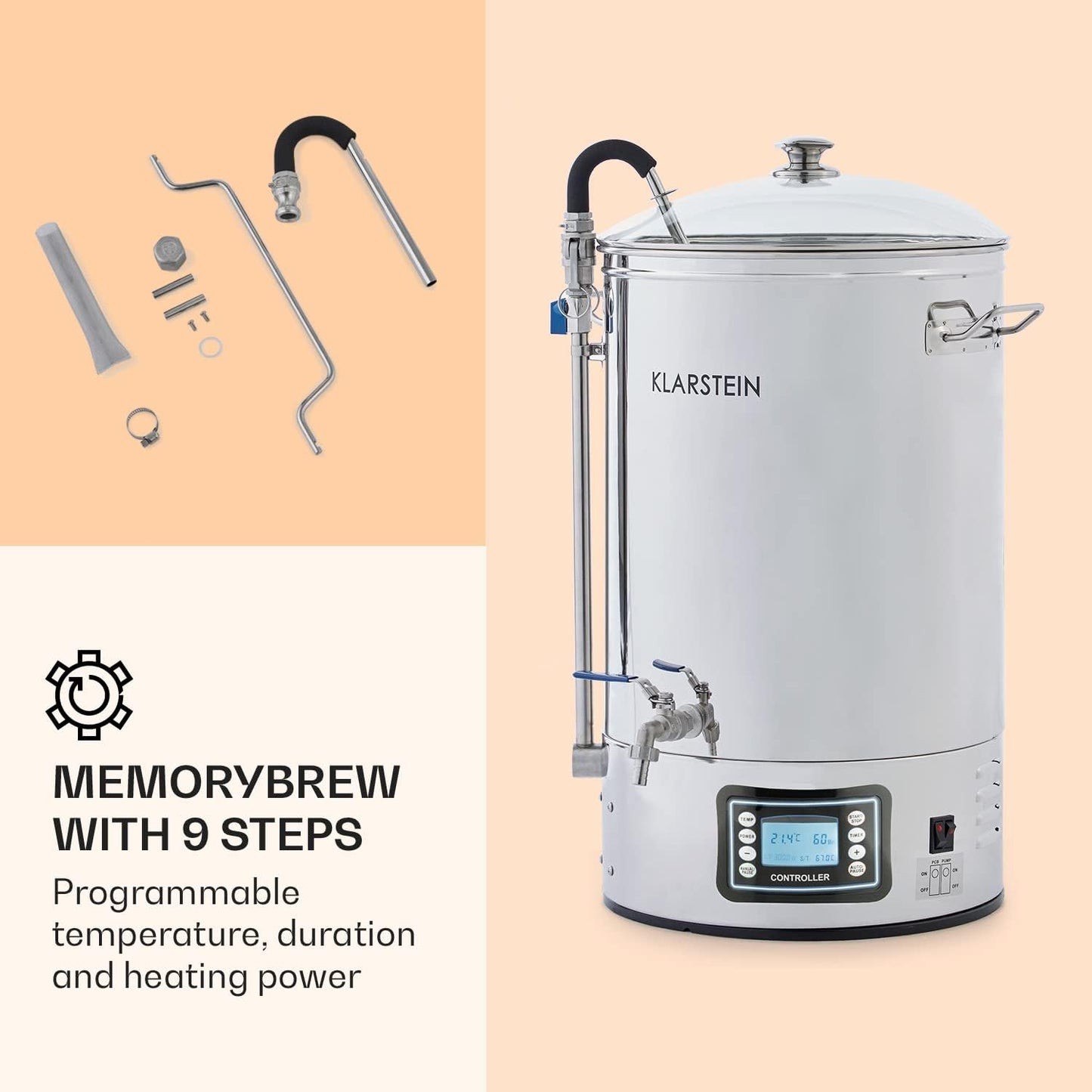 Klarstein Mundschenk - bierbrouwsysteem, puree, 30 L, 2500 W, aanraakscherm, circulatiepomp, roestvrij staal, zilver
