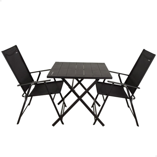 AKTIVE Tuinmeubelset, inklapbaar, 3-delig, van zwart staal en textiel, robuust en compact design, voor 2 personen, optimaal voor binnen en buiten, tuinen en terrassen (61149)