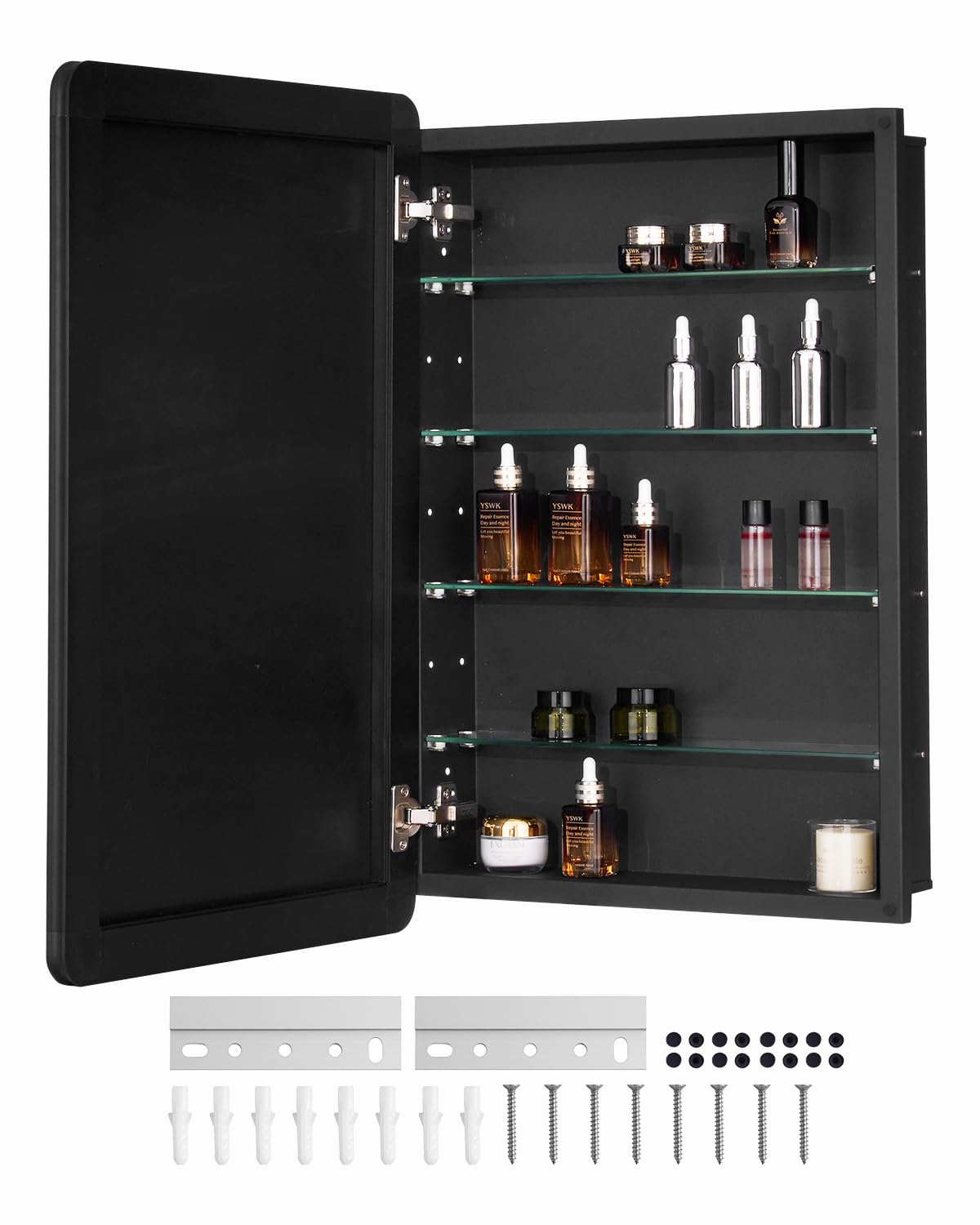 VEVOR Badkamerspiegelkast, 50,8 x 76,2 cm, aluminium frame badkamerwandkast met spiegel, 4-laags verstelbare planken, verzonken en wandmontage