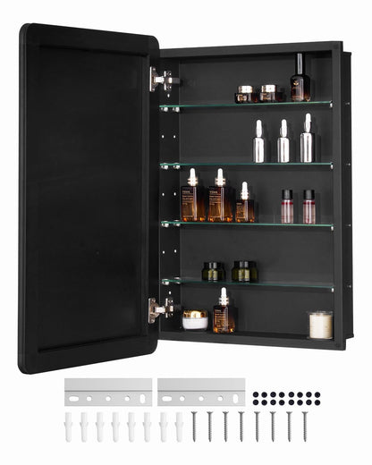 VEVOR Badkamerspiegelkast, 50,8 x 76,2 cm, aluminium frame badkamerwandkast met spiegel, 4-laags verstelbare planken, verzonken en wandmontage