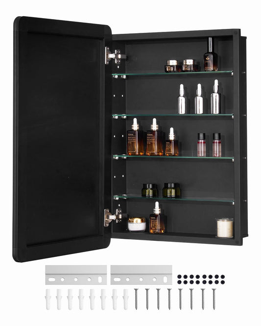 VEVOR Badkamerspiegelkast, 50,8 x 76,2 cm, aluminium frame badkamerwandkast met spiegel, 4-laags verstelbare planken, verzonken en wandmontage