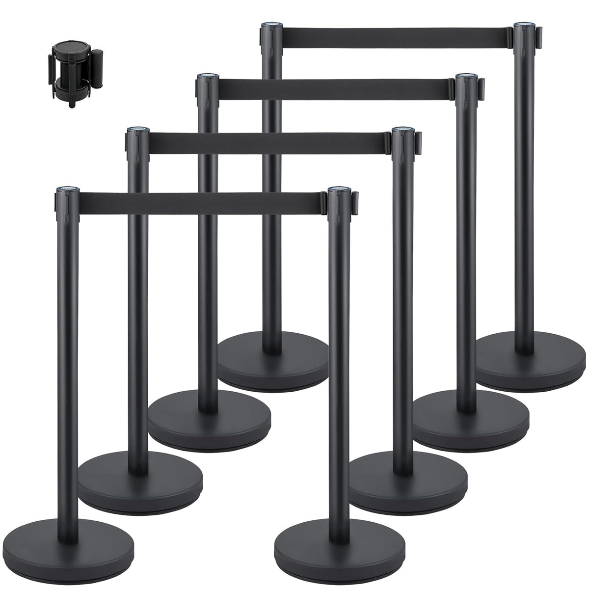 VEVOR Queue Rope Barrier Post Crowd Control Barrier Set 8 Pcs. 2m Black Tire, Barriers for Crowd Control Queue Line Stanchion Queue Dividing Controlling for Theatres Public Places