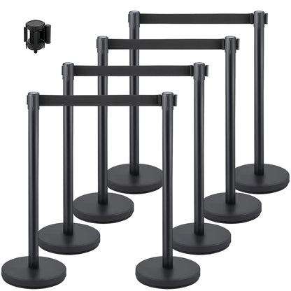 VEVOR Queue Rope Barrier Post Crowd Control Barrier Set 8 Pcs. 2m Black Tire, Barriers for Crowd Control Queue Line Stanchion Queue Dividing Controlling for Theatres Public Places