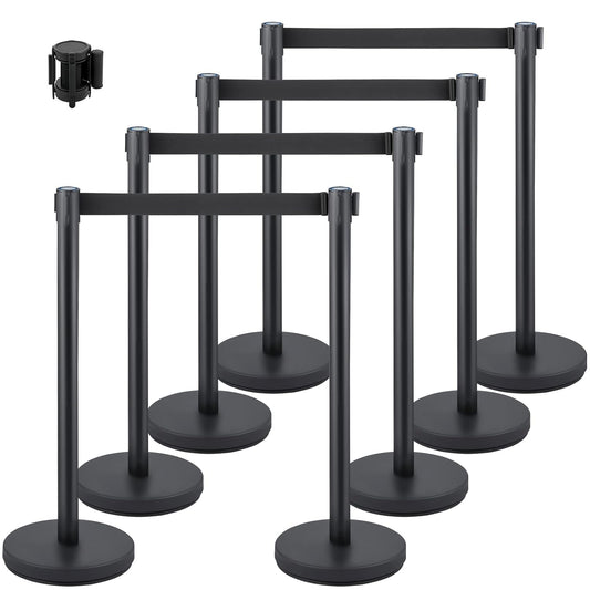 VEVOR Queue Rope Barrier Post Crowd Control Barrier Set 8 Pcs. 2m Black Tire, Barriers for Crowd Control Queue Line Stanchion Queue Dividing Controlling for Theatres Public Places