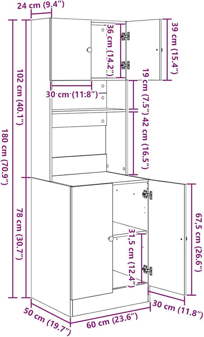 Keukenkast – Wandkast – Opbergkast – Kast – Keukenmeubel – Rustieke Oude Houtlook – Verstelbare Planken – Wandmontage 60x50x180 cm