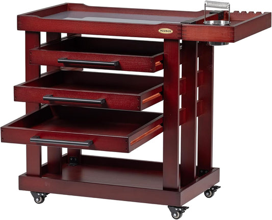 MEEDEN Art Accessories Rolrek met wieltjes: 5-laags dik beukenhout, knutselwagen met 3 schuifladen, organizers, opbergwagen voor studiogalerijen