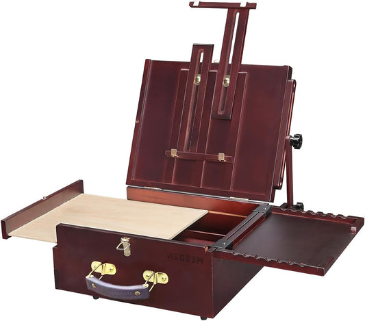 Draagbare Artist Pochade Box – Schildersezel – Tekenkoffer – Buiten Ezeltje – Franse Ezeltje – Walnoothout – Verstelbare Standaard – Vak Voor Nat Schilderij