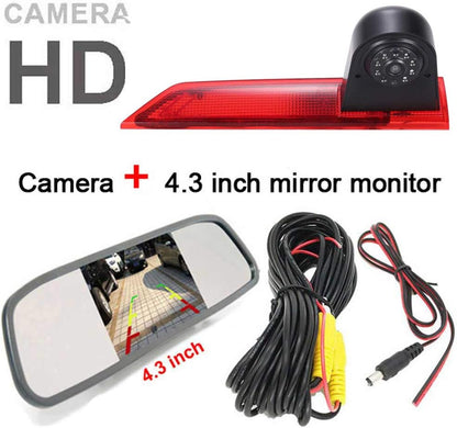 【4,3 '' achteruitkijkspiegel monitor + achteruitrijcamera transporter】 in 3e remlicht HD achteruitkijkcamera voor Ford Transit Custom 2012-2016 Van