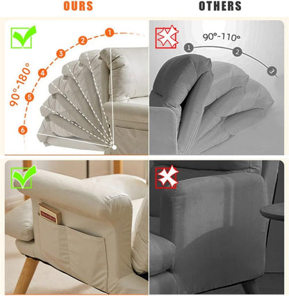Relaxfauteuil – Relaxstoel – Ligstoel – Fauteuilstoel – Ergonomische Verstelbare Lounge Chair – 6 Verstelbare Standen – Inclusief Voetenbank – Max 150 kg Belastbaar