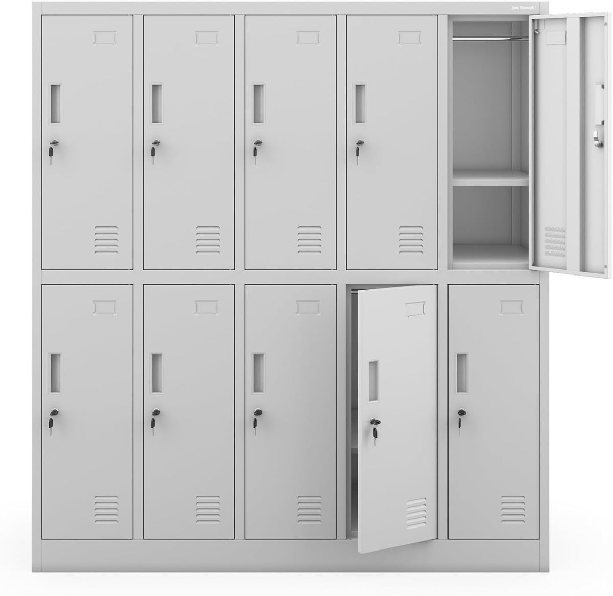 Jan Nowak metal locker cabinet for school and dressing room steel spindle box with lock and 10 separate compartments with hanging rod ventilation and label holders professional locker 150 x 136 x 45 - QUORE