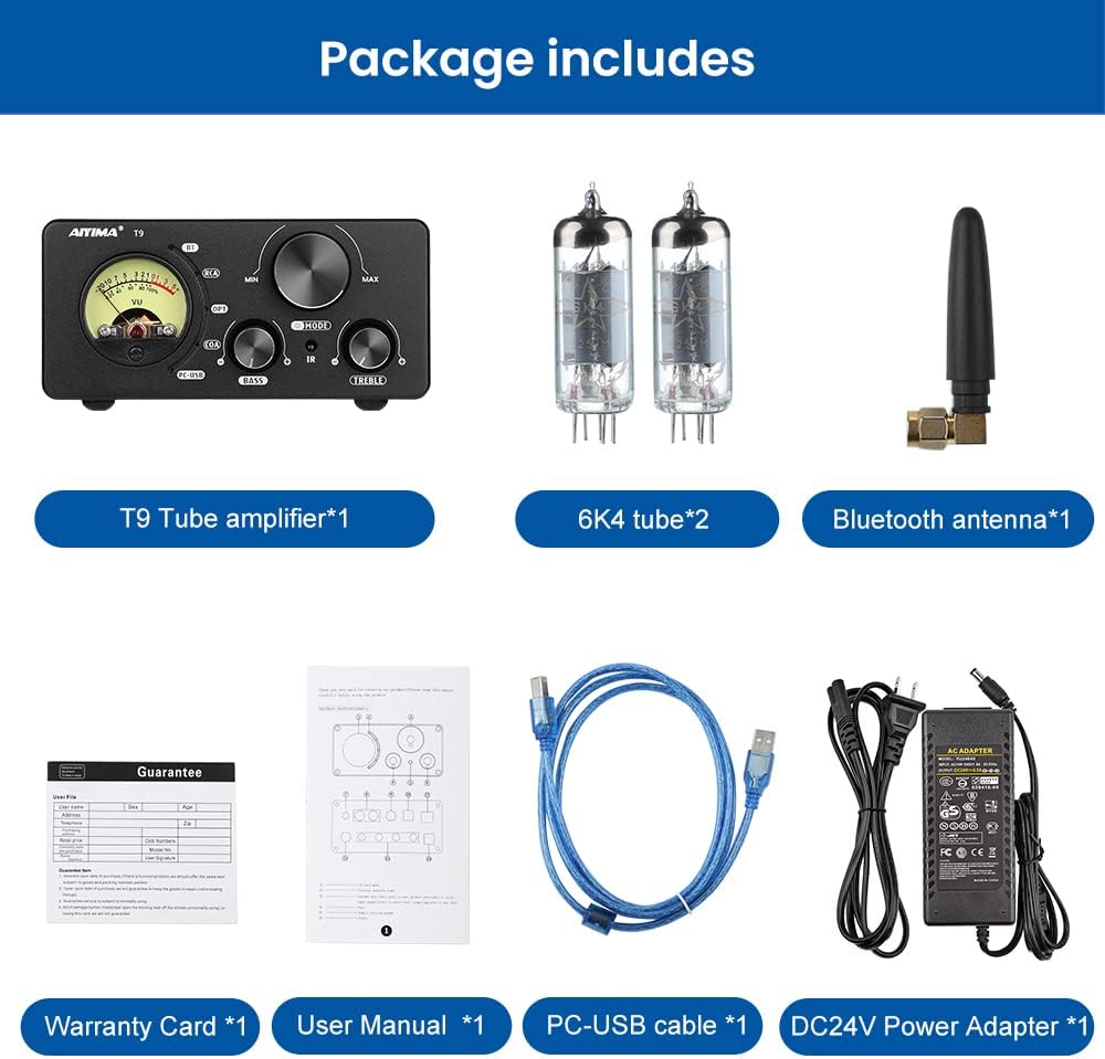 AIYIMA TUBE T9 Bluetooth 5.0 6K4 Vacuümbuisversterker USB DAC 100W Stereo-ontvanger Amp Coax/Opt HIFI Home Audio Digitale versterkers met VU-meter