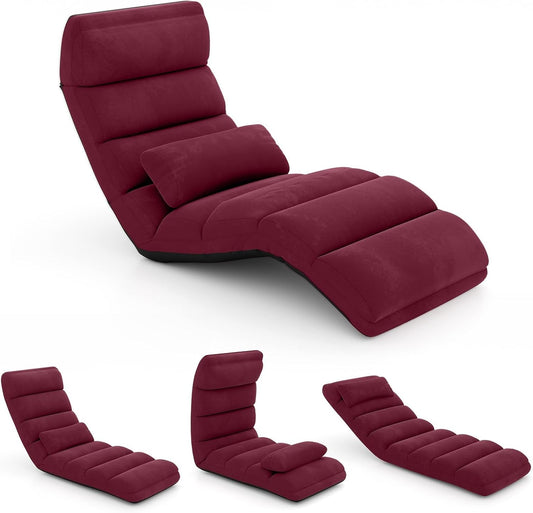 Vloerstoel – Vloerlounger – Grondstoel – Meditatiestoel – Loungestoel – Verstelbare Rugleuning – Kunstleer Rood – 175 x 55 x 20 cm – Inklapbaar & Comfortabel