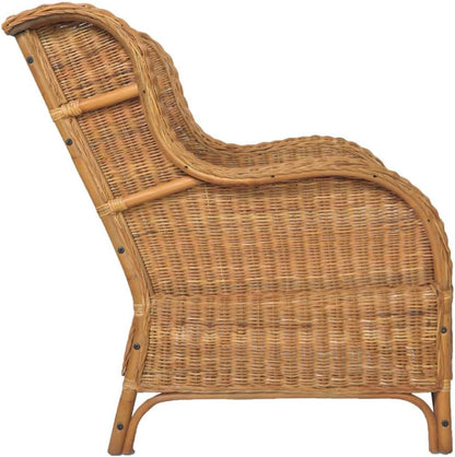 Tuinbank, woonkamermeubels, loungebank, comfortabele bank, fauteuil, stoel met kussen, lichtbruin, natuurlijk rotan en linnen, voor terras, balkon, geschikt voor binnen en buiten - QUORE