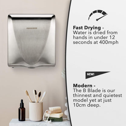 Bremmer Blade | Powerful, Modern & Ultra Thin Eco Friendly Hand Dryer with Hygienic HEPA Filtration | Hand Dryers for Toilets Commercial | Electric Hand Dryer | Wall Hand Dryer