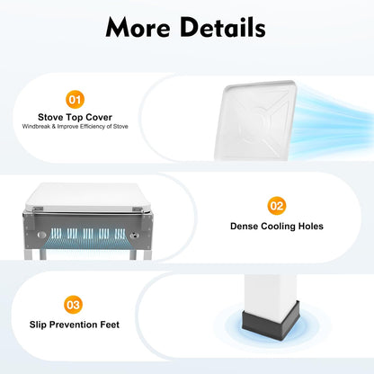 OUKANING 4-Flame Gas Stove Freestanding, Portable Outdoor / Indoor Gas Hob with Wind Protection and Dust Protection, Manual Flammable (Lpg/Ng), Non-Slip Feet and Heat Dissipation (White) - QUORE