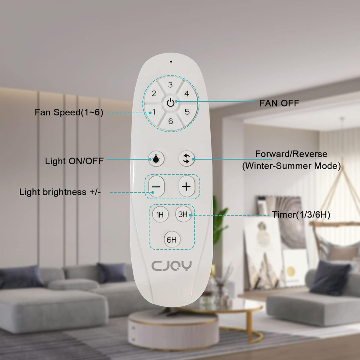 CJOY Plafondventilator met licht en afstandsbediening, 107 cm, wit, plafondventilator, dimbaar, DC, 6 snelheden, 3CCT-geheugen, slaapmodus, voor slaapkamer/woonkamer