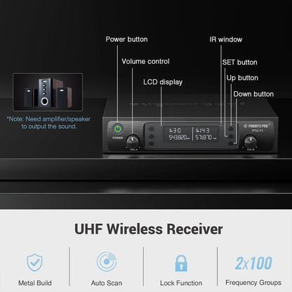 Draadloos Microfoonsysteem – Draadloze Microfoonset – Karaoke Microfoonset – Handmicrofoonset – UHF Microfoonset – 2 Handmicrofoons – Automatische Kanaalscan – Bereik Tot 100 Meter