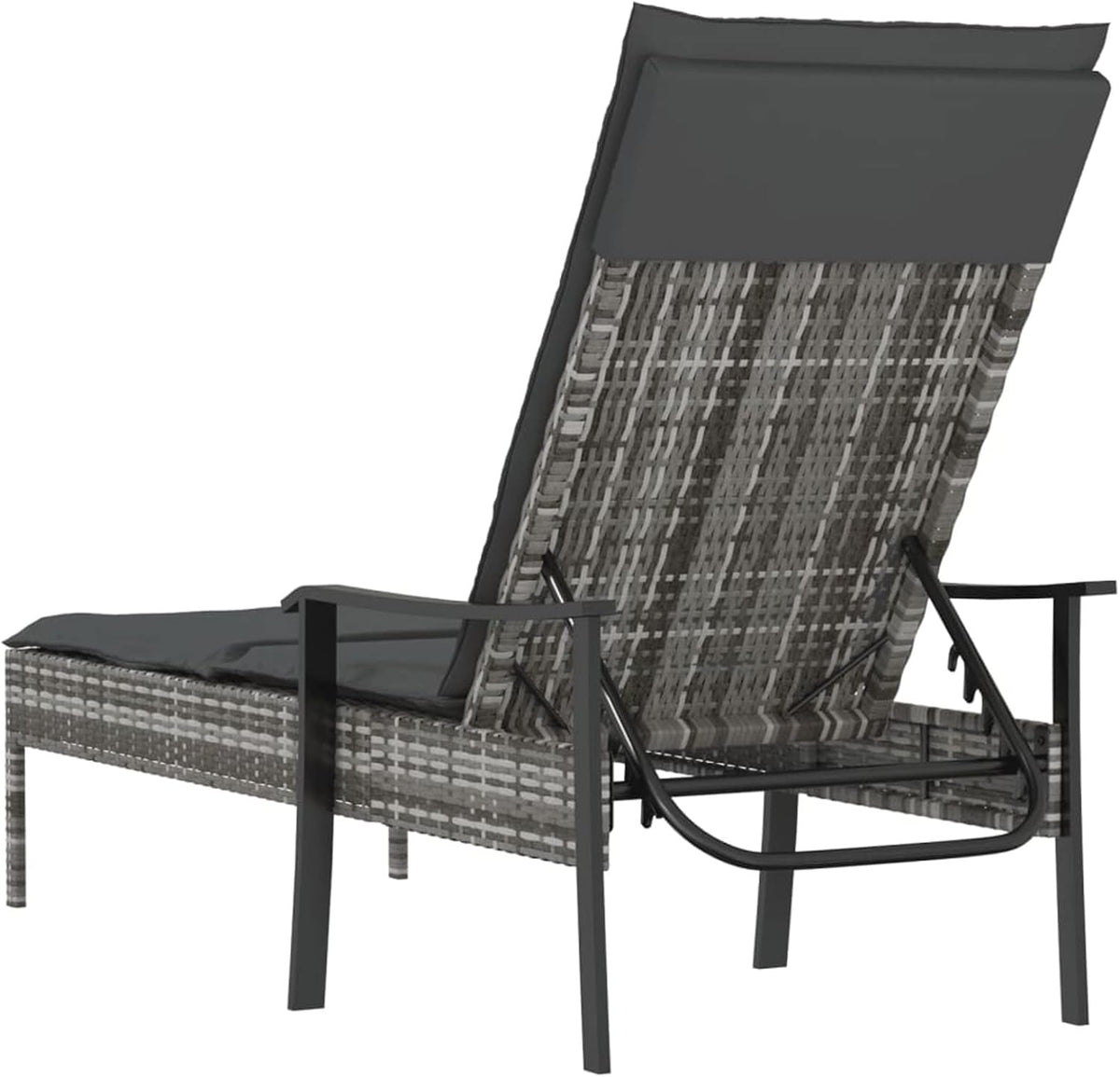 Sun Lounger with Poly Rattan Cushion with Grey Cushion, Outdoor Sun Lounger, Sun Lounger, Garden Bed, Outdoor, Beach Chair - QUORE