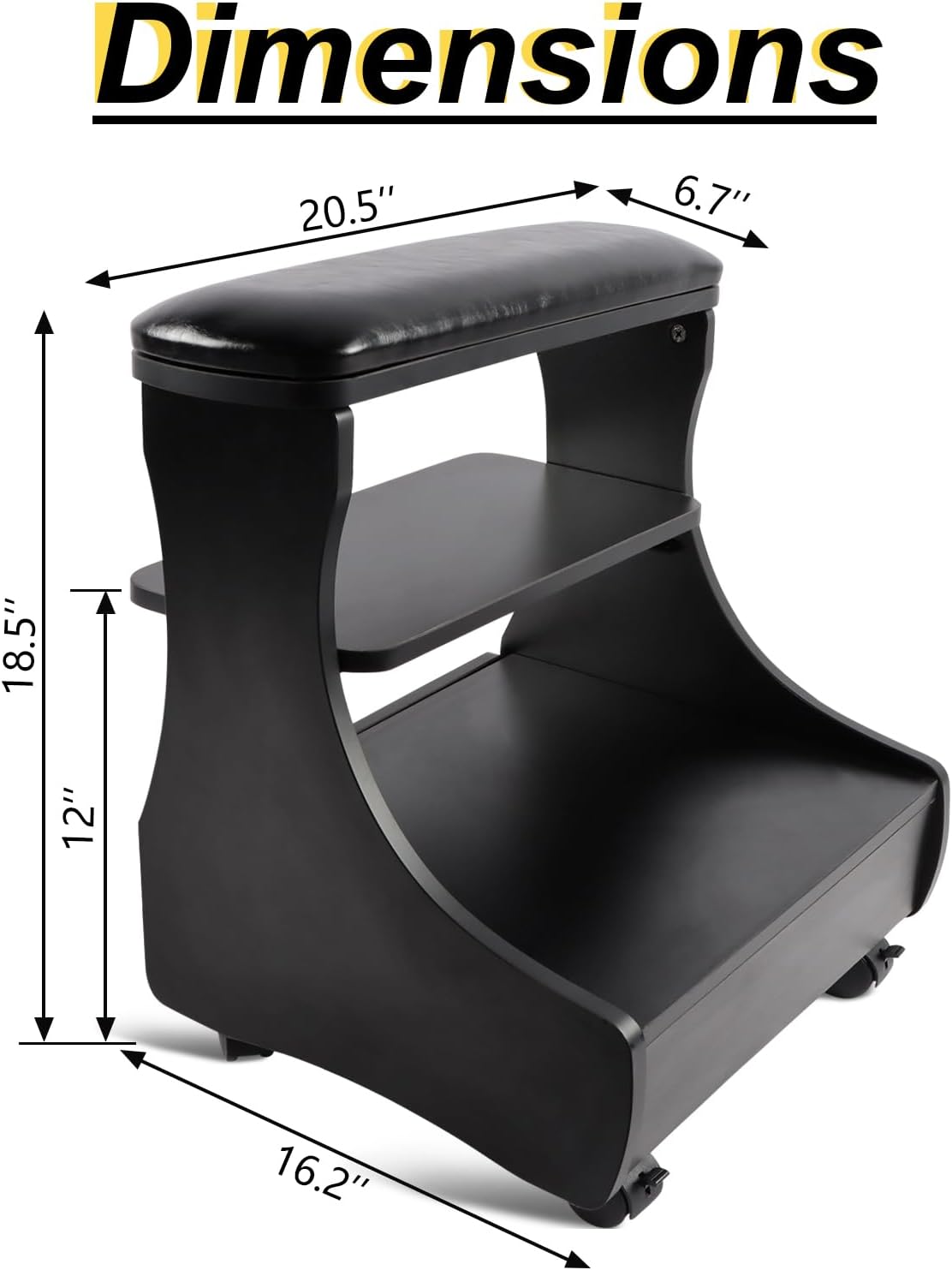 Pedicure voetsteun met wielen Zwart – Manicure voetsteun – Voetsteun – Pedicure voetrust – Voetsteun met opbergruimte – PU-Leren Bovenlaag – 4 Zwenkwielen Met Rem