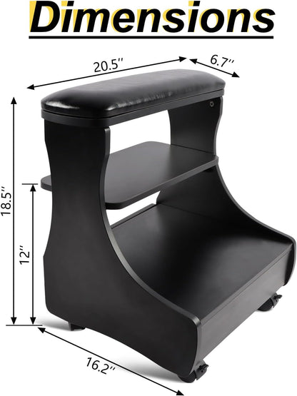 Pedicure voetsteun met wielen Zwart – Manicure voetsteun – Voetsteun – Pedicure voetrust – Voetsteun met opbergruimte – PU-Leren Bovenlaag – 4 Zwenkwielen Met Rem