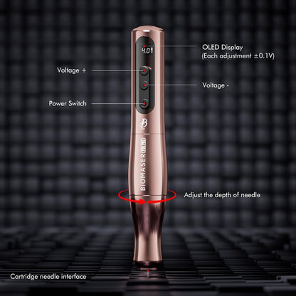 Biomaser P90 PRO Semi-permanente make-upmachine, draadloze en bekabelde make-upmachine voor wenkbrauwen, eyeliner en lippen (roségoud)