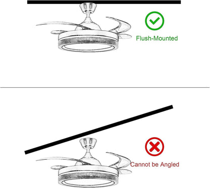 Horevo Plafondventilator met LED-verlichting Intrekbare plafondventilator met afstandsbediening, 42-inch onzichtbare bladen verborgen ventilator, ingebouwde dimbare plafondlamp en Bluetooth-luidspreker voor slaapkamer Woonkamer Eetkamer