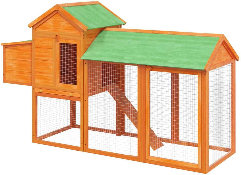 Kippenhok – Dierenverblijf – Kippenhuis – Konijnenhok – Buitenren – Massief Grenenhout – Waterdicht Dak – 193x65x117 cm