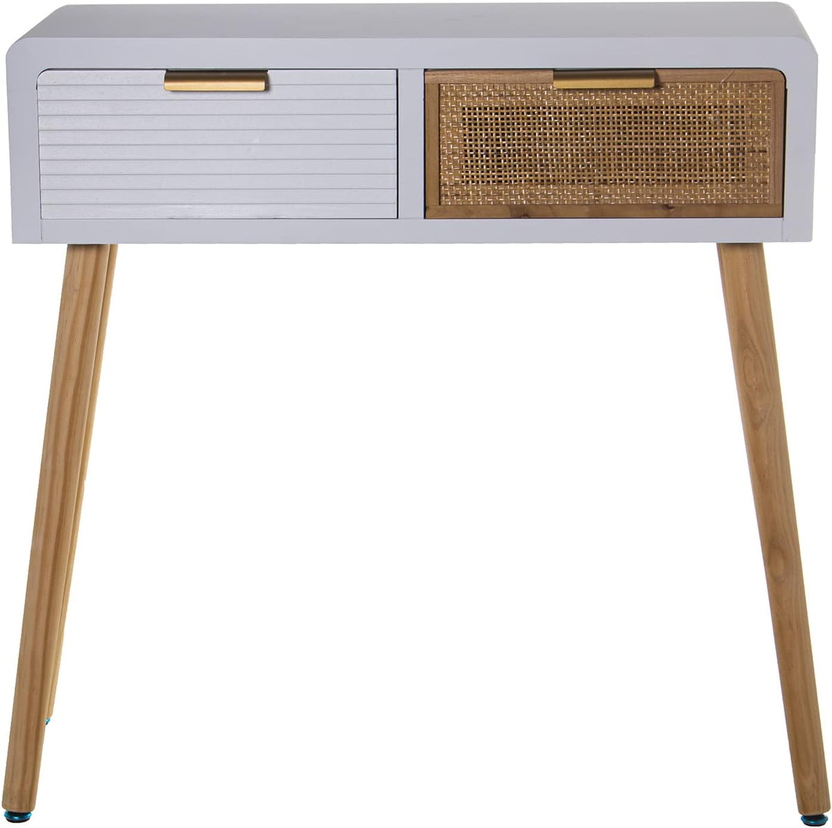 DRW Ingangstafel met 2 schuifladen van MDF en rotan in wit en natuur 80 x 30 x 78 cm