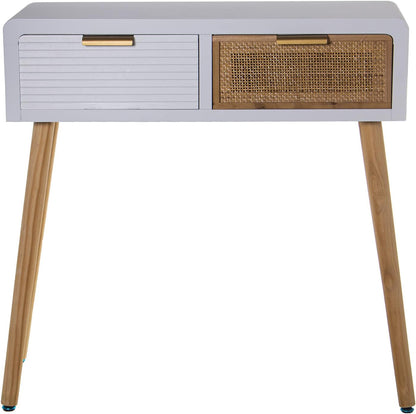 DRW Ingangstafel met 2 schuifladen van MDF en rotan in wit en natuur 80 x 30 x 78 cm