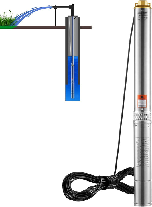 Dompelpomp Voor Diepe Putten – Diepwaterpomp – Putpomp – Waterpomp – Submersible Pump – Roestvrij Stalen Behuizing – Krachtige 1500 W Motor – 9,8 M³/U Debiet – 108 M Pompdiepte – IP68 Waterdicht