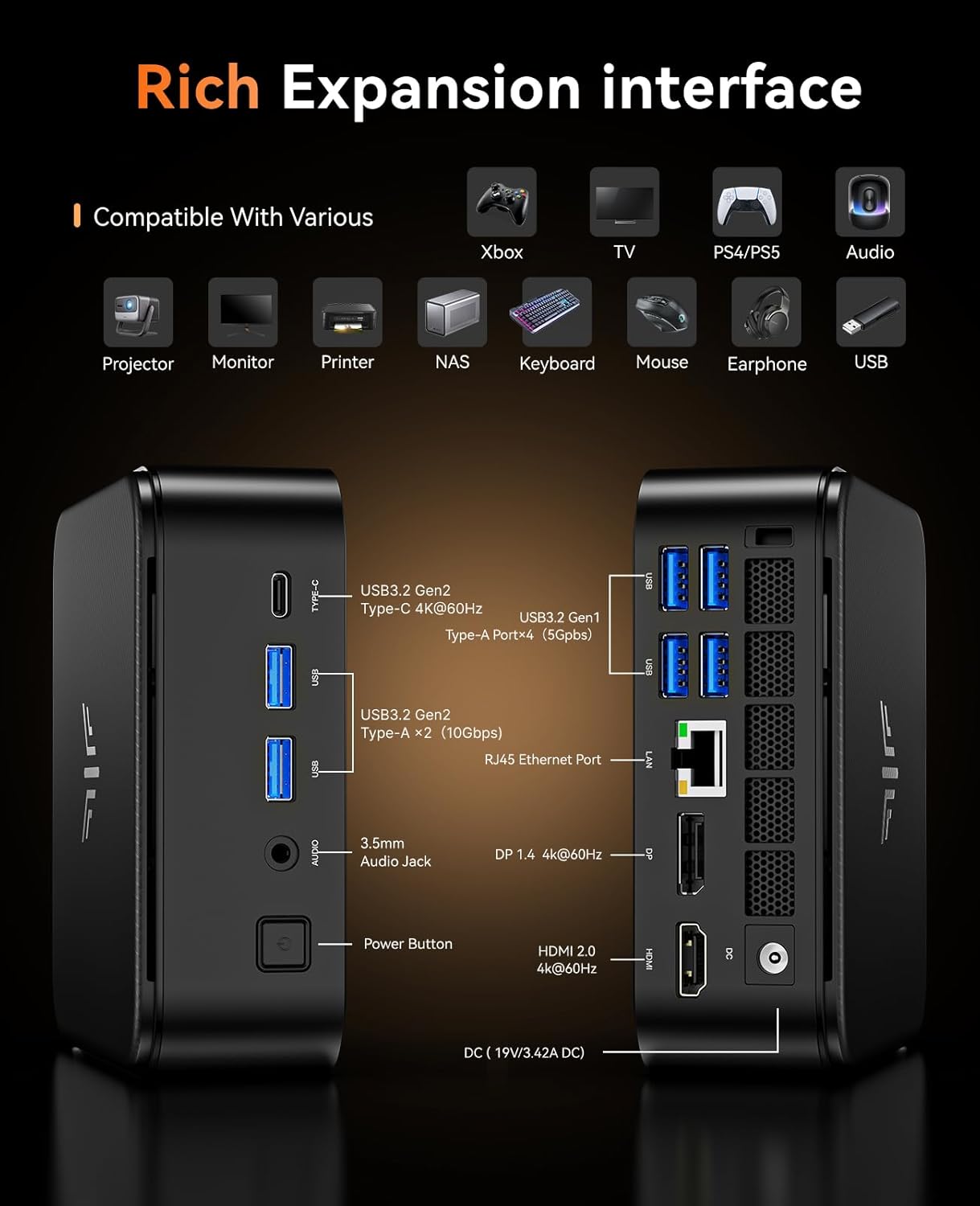 NiPoGi AM02 AMD Ryzen 7 5700U 16GB DDR4 512GB SSD Mini Desktop Computer mit Radeon RX Vega 10 Graphics, Mini Gaming PC Support DP+HDMI 4K, RJ45-LAN,Dual-WLAN Micro Business PC