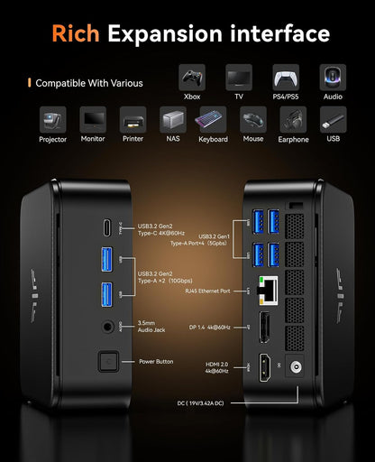 NiPoGi AM02 AMD Ryzen 7 5700U 16GB DDR4 512GB SSD Mini Desktop Computer mit Radeon RX Vega 10 Graphics, Mini Gaming PC Support DP+HDMI 4K, RJ45-LAN,Dual-WLAN Micro Business PC