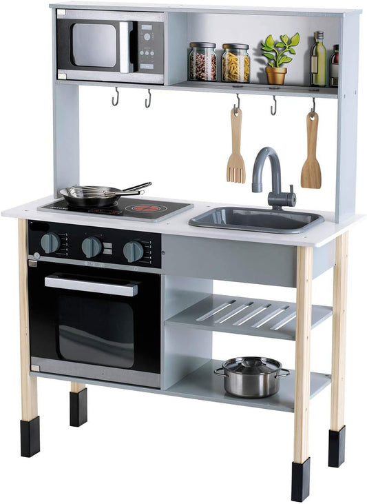 Modderkeuken - Buitenkeuken Kind - Speelkeuken Tuin - Keuken Speelset - Incl. Kookplaat - met Geluids- en Lichteffecten - Keuken Accessoires - voor Jongens - Meisjes 3 jaar en ouder - Hout - 70 x 30 x 91 cm - Witte Houten